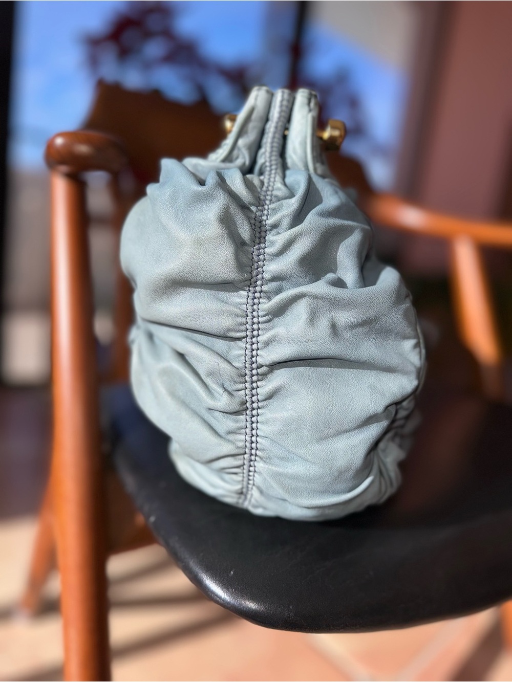 Vintage Bally Lambskin Nappa Leather Hobo | Slate Blue | Gold Hardware | Italy - Picture 5 of 16